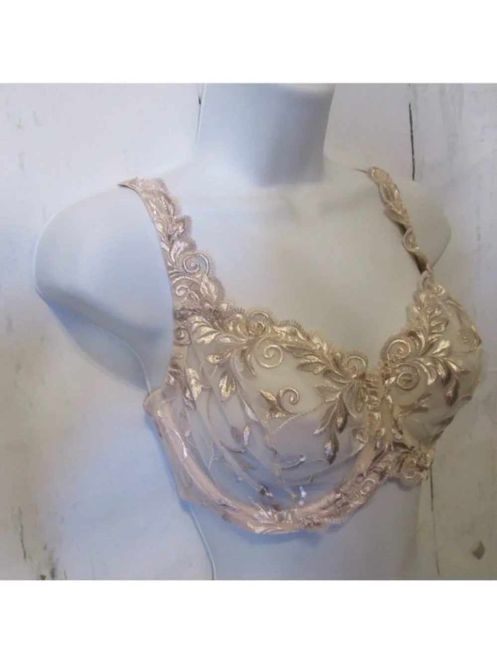 Soma Bra 34DD Beige‎ Tan Embroidered Sensuous Lace Underwire Unlined Sheer